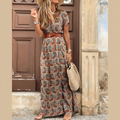 Women’s Bohemian Maxi Dress – Floral Print V-Neck