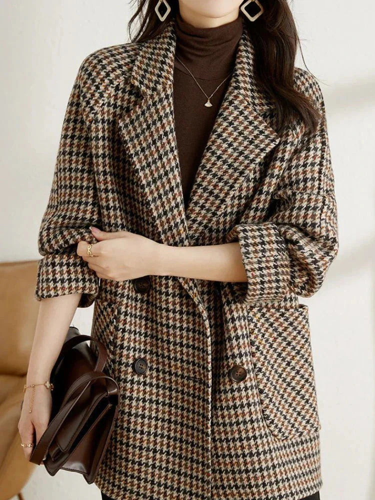 Vintage Checked Oversized Double-Breasted Coat
