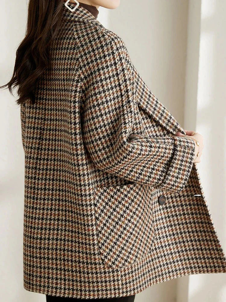 Vintage Checked Oversized Double-Breasted Coat