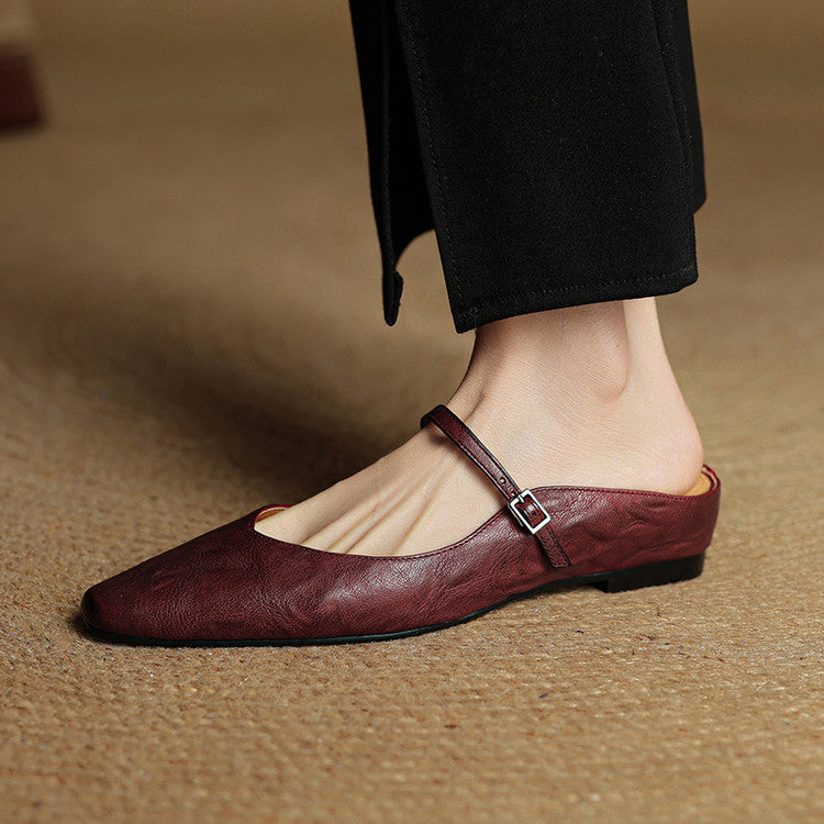 Women Genuine Leather Slip-On Mules
