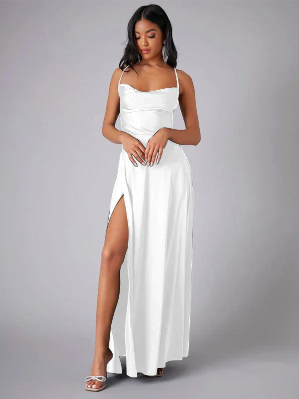 Women’s Maxi Evening Dress with Spaghetti Straps and High Slit