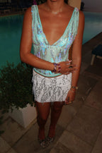 Sequin Top with Deep V-Neck and Purple Hues