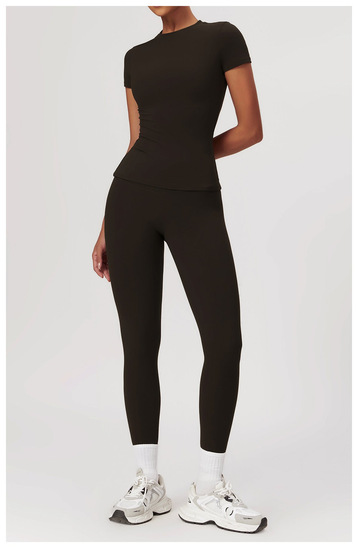Women's High-Waisted Seamless Gym Set - Short Sleeve & Leggings