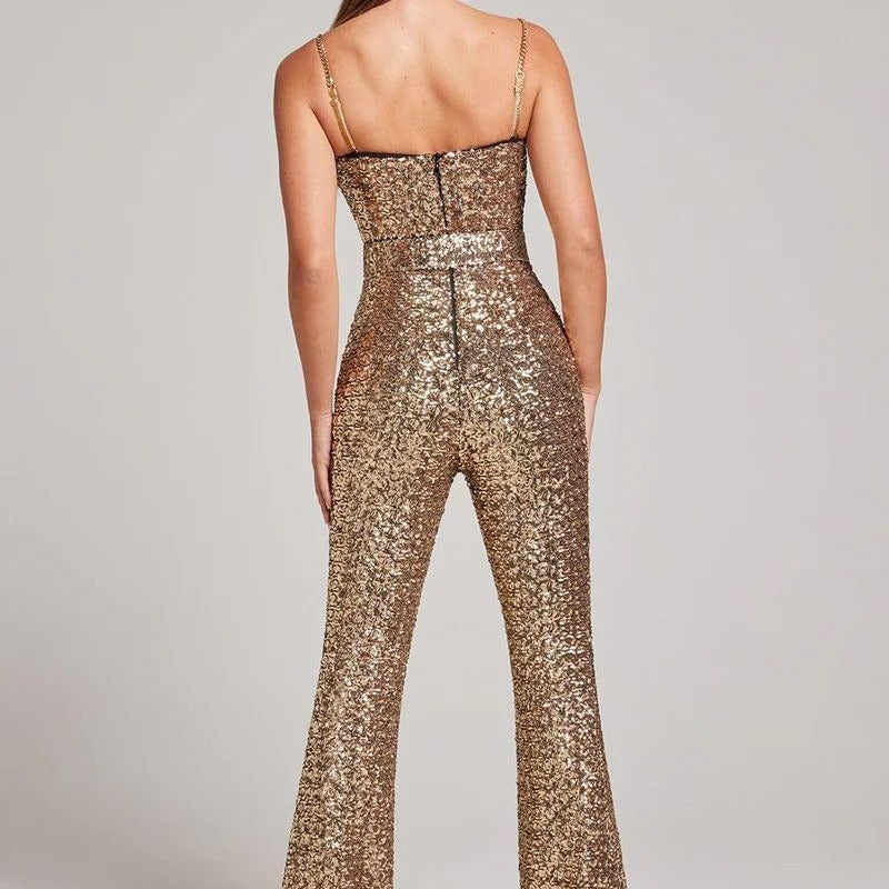 Women's Wide-Leg Jumpsuit - Satin Sleeveless Evening Romper