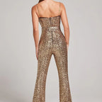 Women's Wide-Leg Jumpsuit - Satin Sleeveless Evening Romper