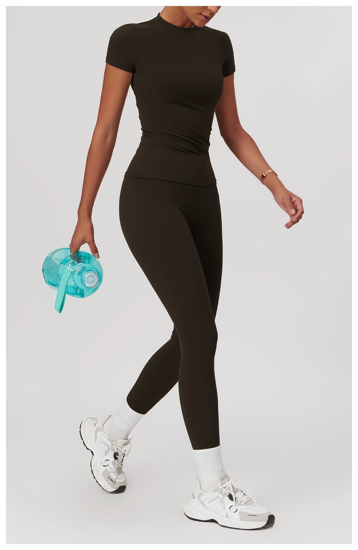 Women's High-Waisted Seamless Gym Set - Short Sleeve & Leggings