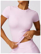 Women's High-Waisted Seamless Gym Set - Short Sleeve & Leggings