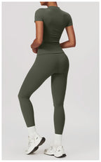Women's High-Waisted Seamless Gym Set - Short Sleeve & Leggings