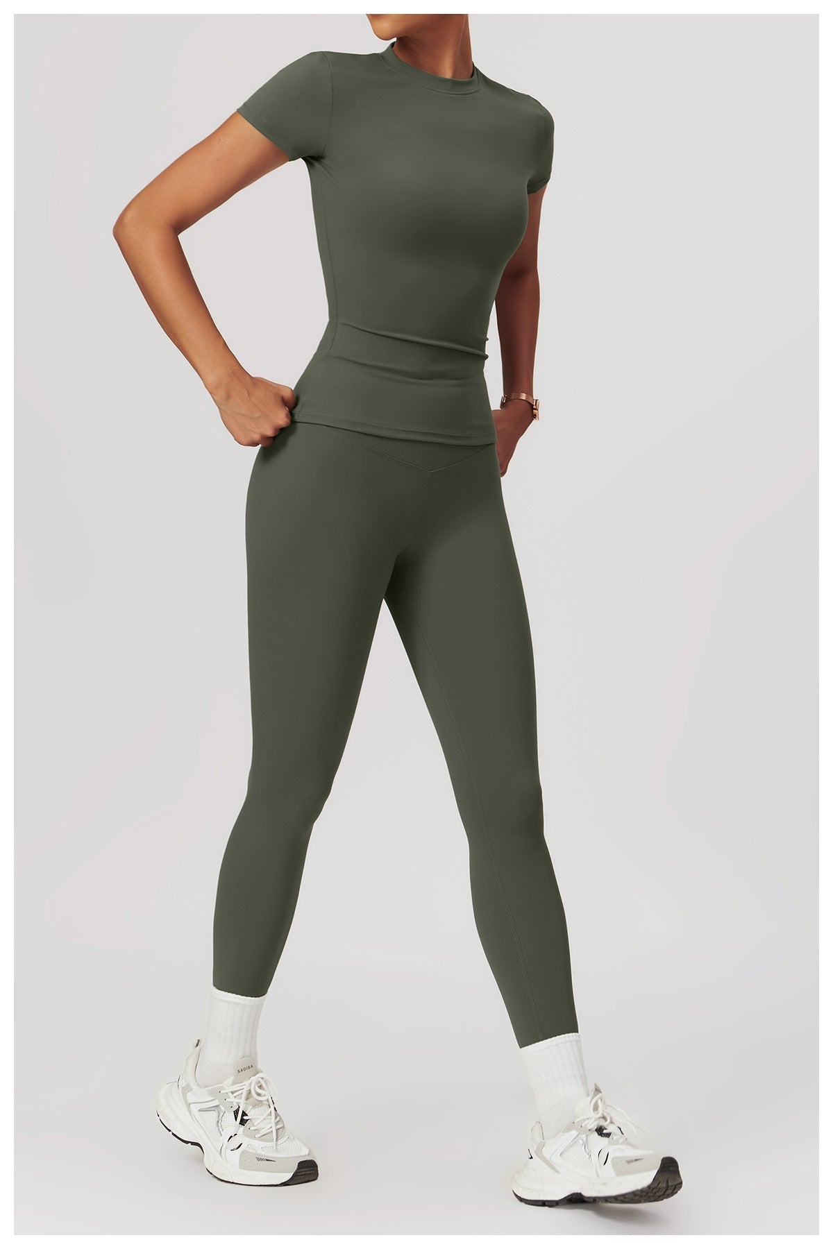 Women's High-Waisted Seamless Gym Set - Short Sleeve & Leggings