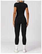 Women's High-Waisted Seamless Gym Set - Short Sleeve & Leggings