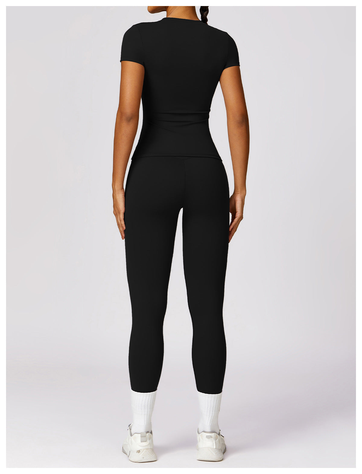Women's High-Waisted Seamless Gym Set - Short Sleeve & Leggings