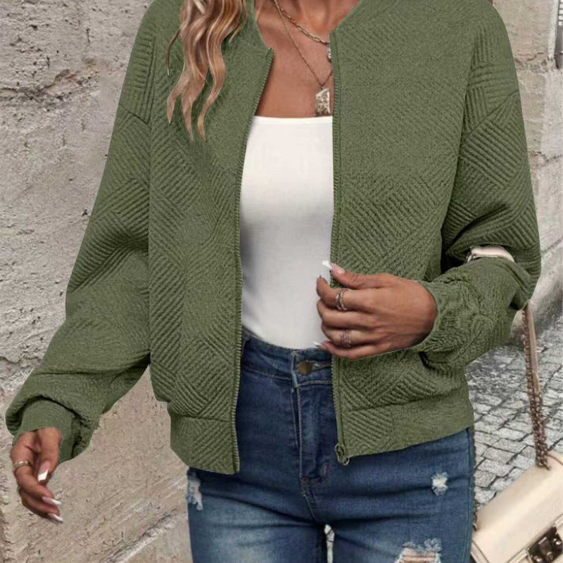 Textured Zip-Up Casual Sweat Jacket