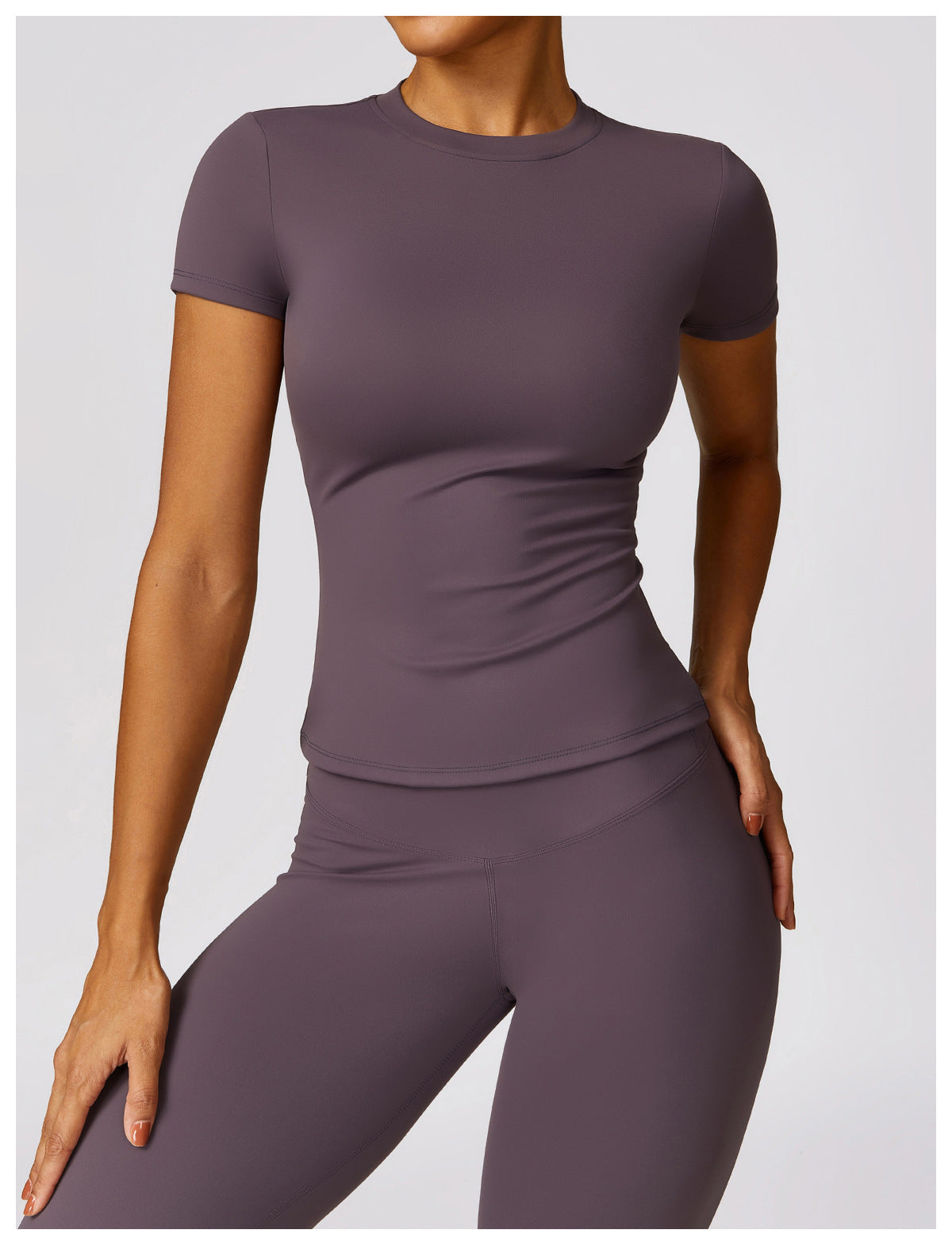 Women's High-Waisted Seamless Gym Set - Short Sleeve & Leggings