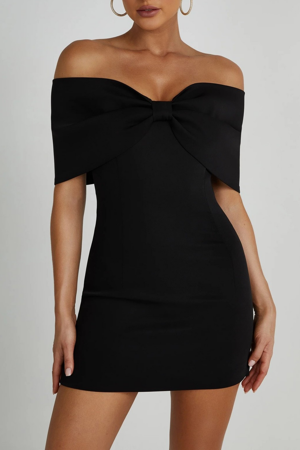 Black Mini Dress with Off-Shoulder Bow