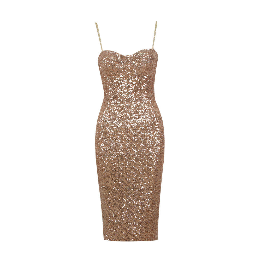 Woman's Shimmering Midi Dress with Zip