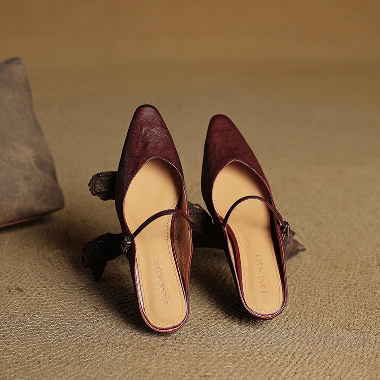 Women Genuine Leather Slip-On Mules