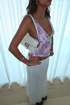 Sequin Top with Deep V-Neck and Purple Hues