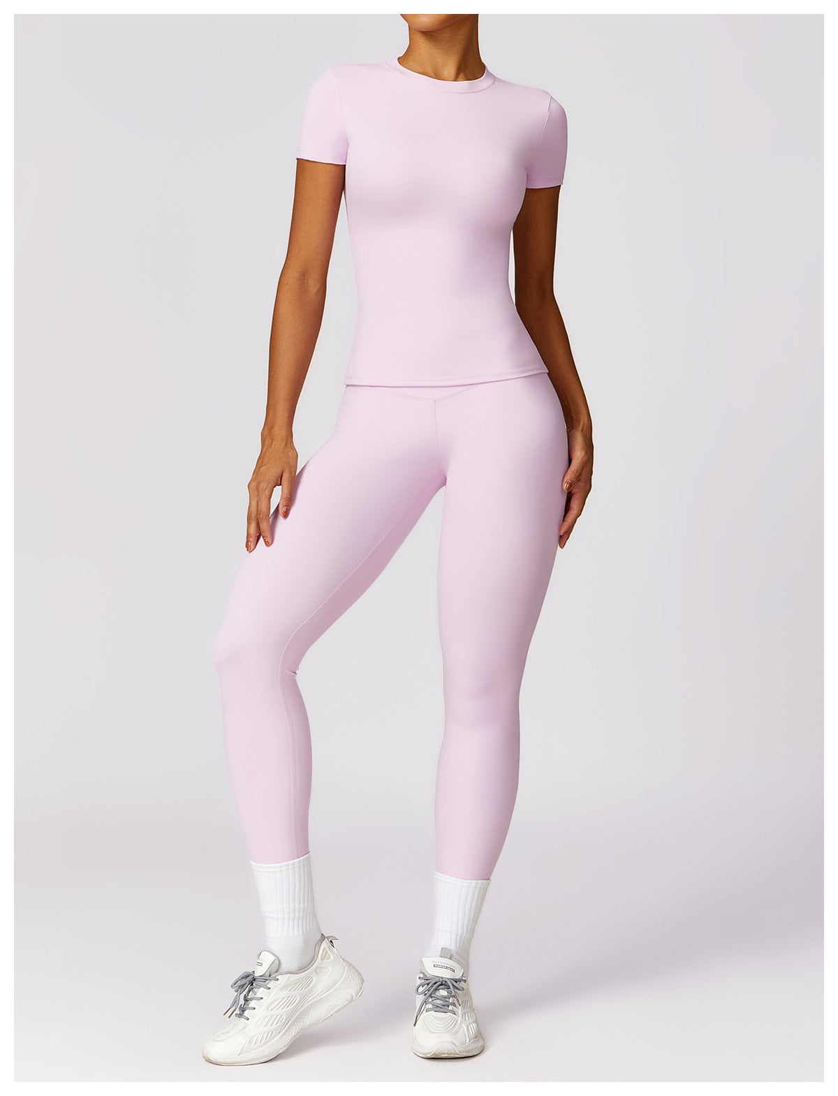 Women's High-Waisted Seamless Gym Set - Short Sleeve & Leggings
