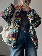 Colourful Ethnic Patterned Fleece Jacket