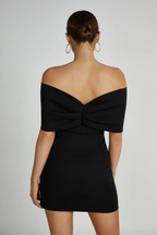 Black Mini Dress with Off-Shoulder Bow