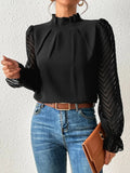 Elegant Women's Blouse with High Neck and Transparent Sleeves