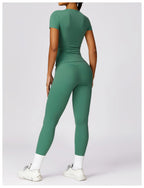 Women's High-Waisted Seamless Gym Set - Short Sleeve & Leggings
