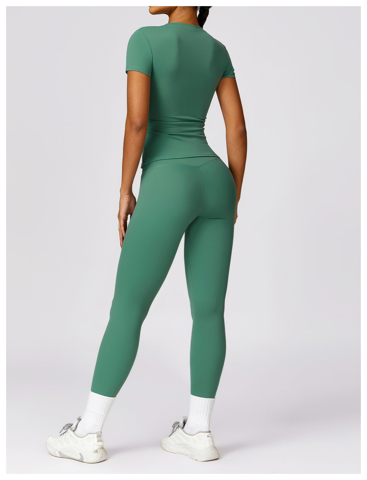 Women's High-Waisted Seamless Gym Set - Short Sleeve & Leggings