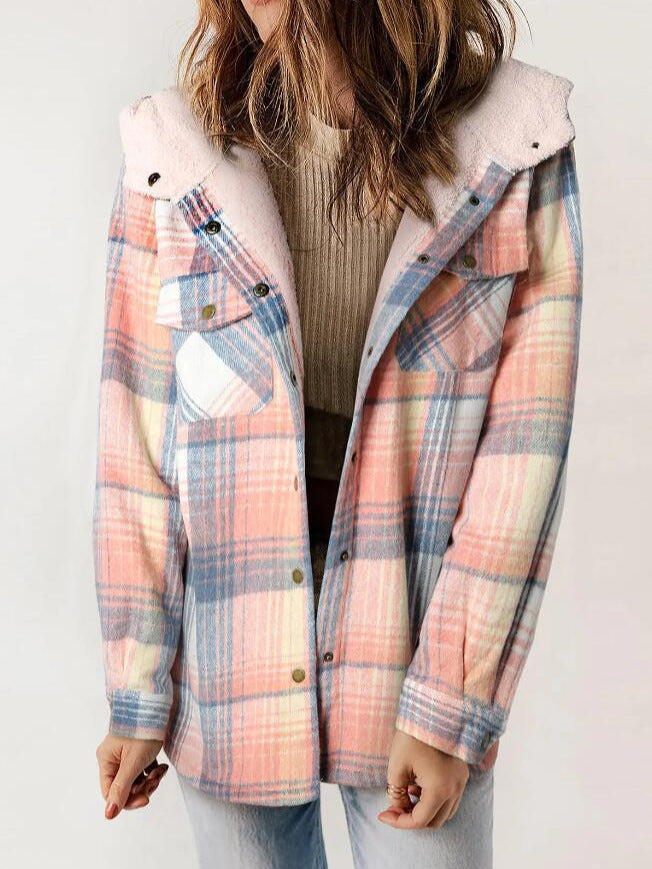 Hooded Plaid Flannel Check Jacket