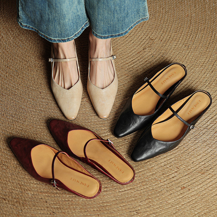 Women Genuine Leather Slip-On Mules