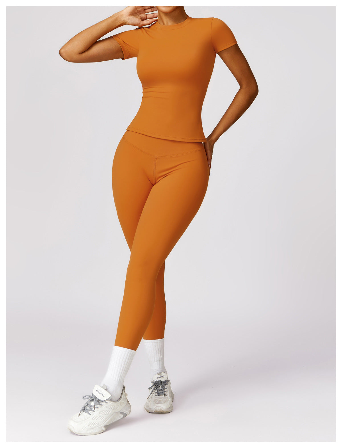 Women's High-Waisted Seamless Gym Set - Short Sleeve & Leggings