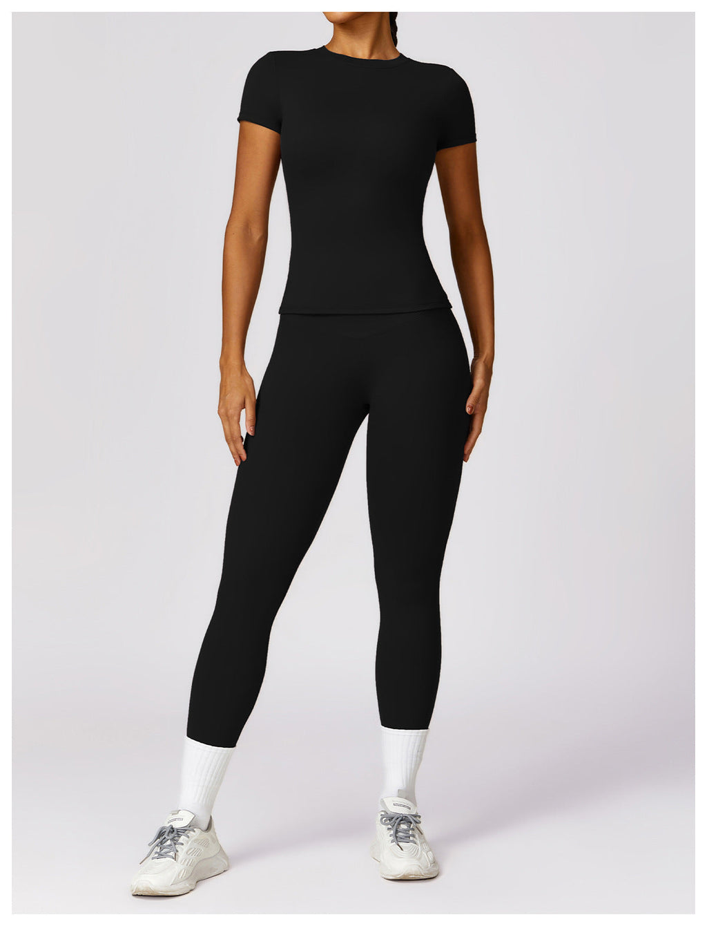 Women's High-Waisted Seamless Gym Set - Short Sleeve & Leggings