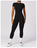 Women's High-Waisted Seamless Gym Set - Short Sleeve & Leggings