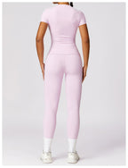 Women's High-Waisted Seamless Gym Set - Short Sleeve & Leggings