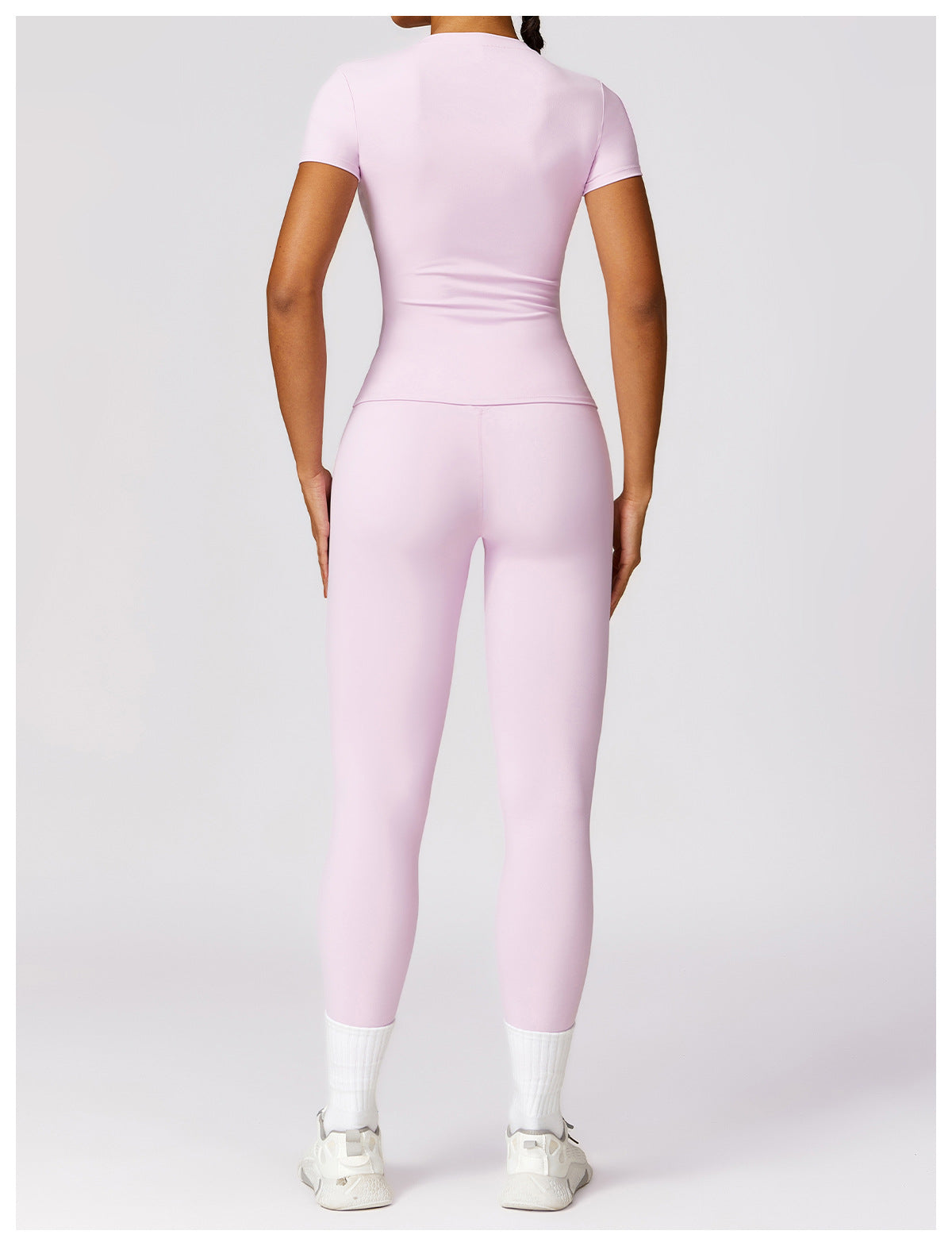 Women's High-Waisted Seamless Gym Set - Short Sleeve & Leggings