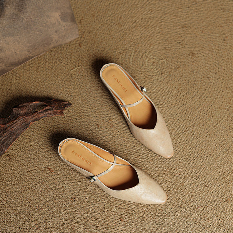 Women Genuine Leather Slip-On Mules