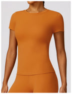 Women's High-Waisted Seamless Gym Set - Short Sleeve & Leggings