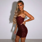 Sequined Bustier Mini Dress for Women - Bodycon Fit
