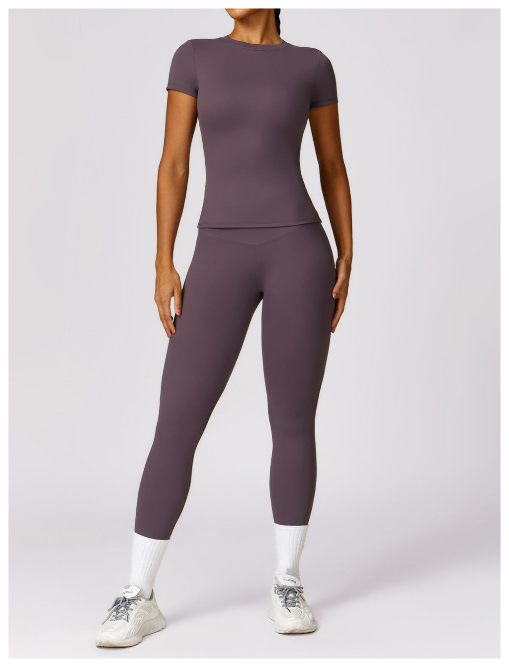 Women's High-Waisted Seamless Gym Set - Short Sleeve & Leggings
