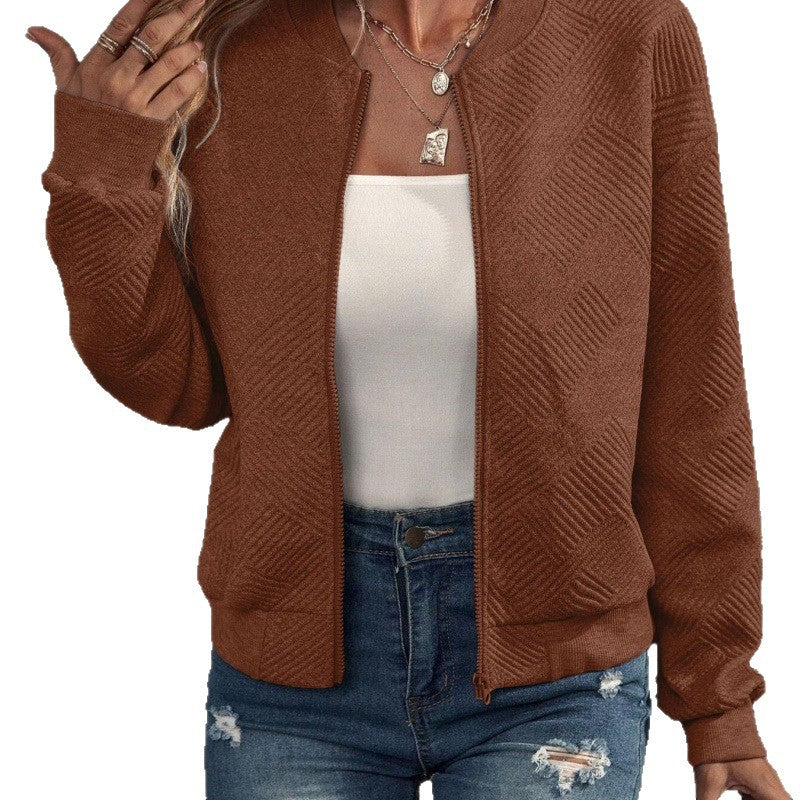 Textured Zip-Up Casual Sweat Jacket