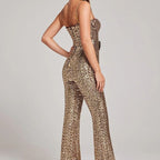 Women's Wide-Leg Jumpsuit - Satin Sleeveless Evening Romper