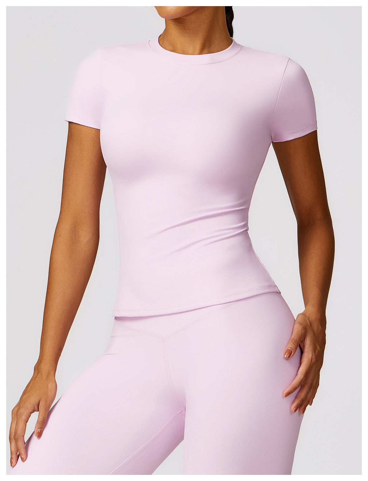 Women's High-Waisted Seamless Gym Set - Short Sleeve & Leggings