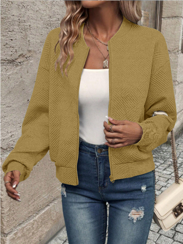 Textured Zip-Up Casual Sweat Jacket
