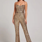 Women's Wide-Leg Jumpsuit - Satin Sleeveless Evening Romper