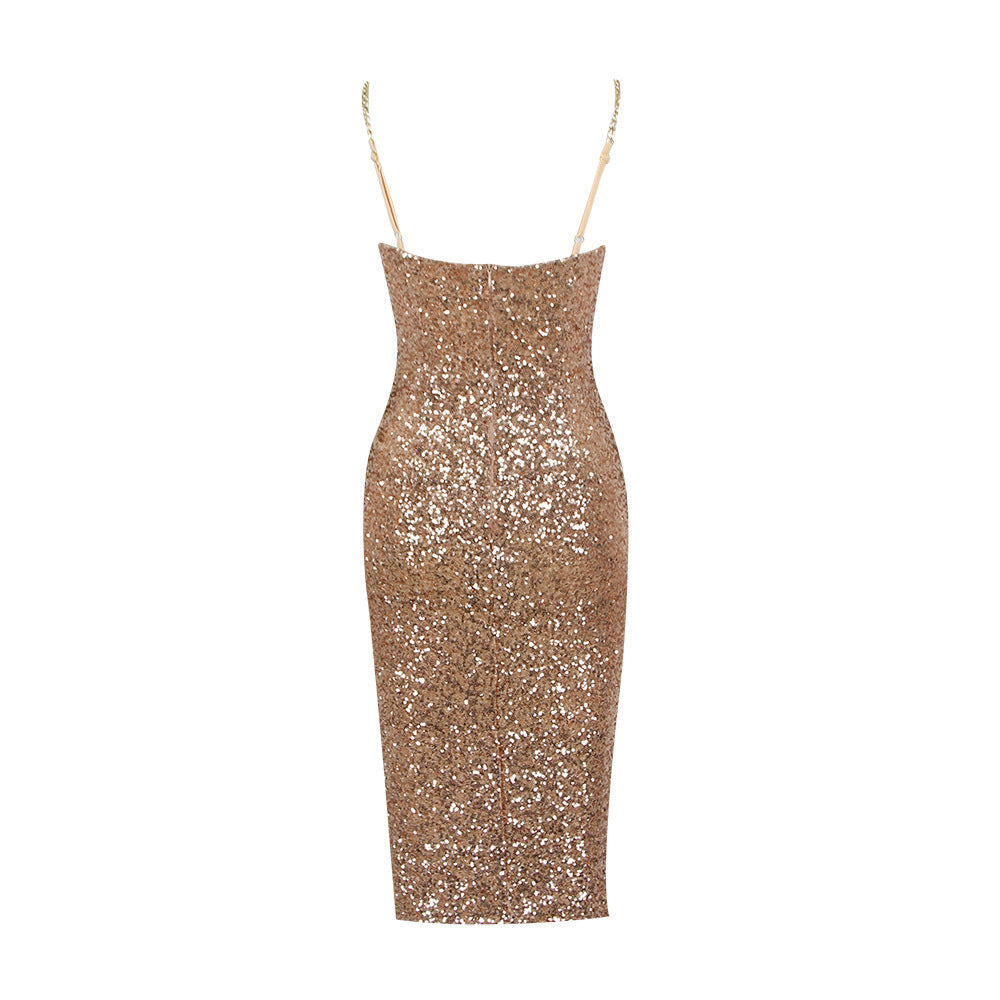 Woman's Shimmering Midi Dress with Zip