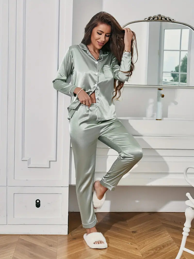 Women's Elegant Satin Pyjama Set