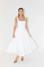 Midi Dress with Square Neckline and High Waist