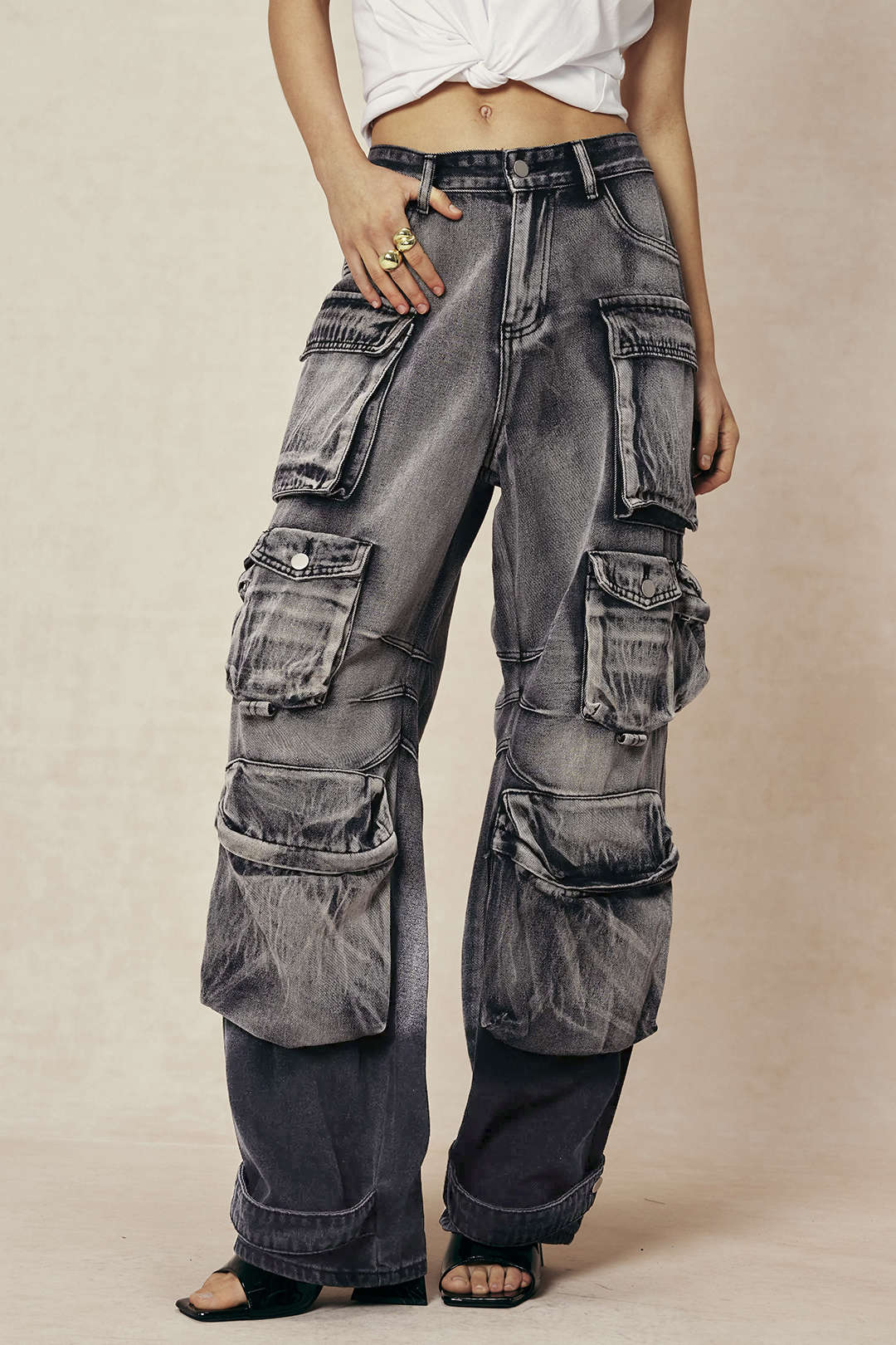 Ombre Denim Cargo Jeans