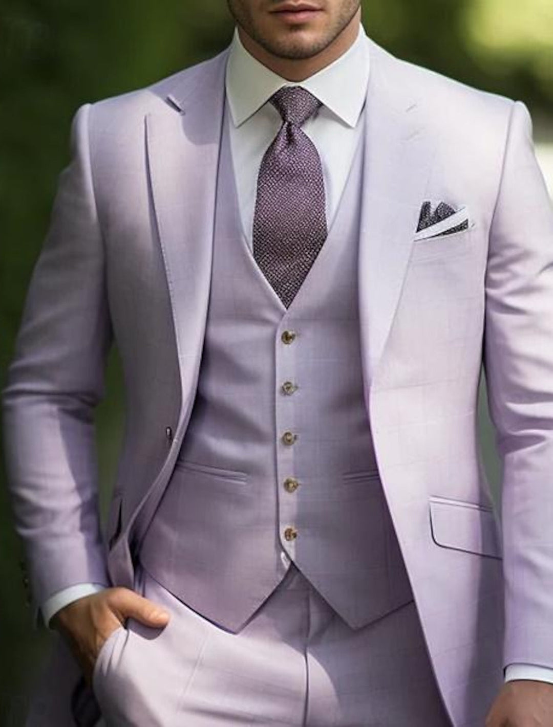 One-Button Three-Piece Men’s Suit