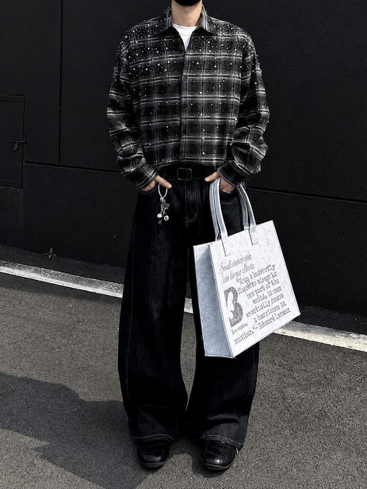 Oversized Rhinestone Plaid Shirt