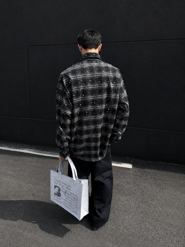Oversized Rhinestone Plaid Shirt